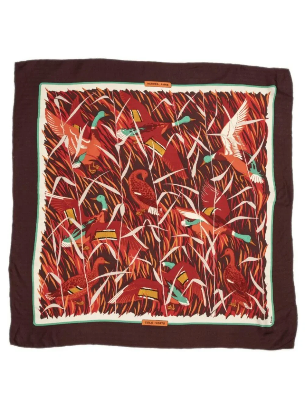 Hermes Scarf Brown Green 65% Cashmere 35% Silk